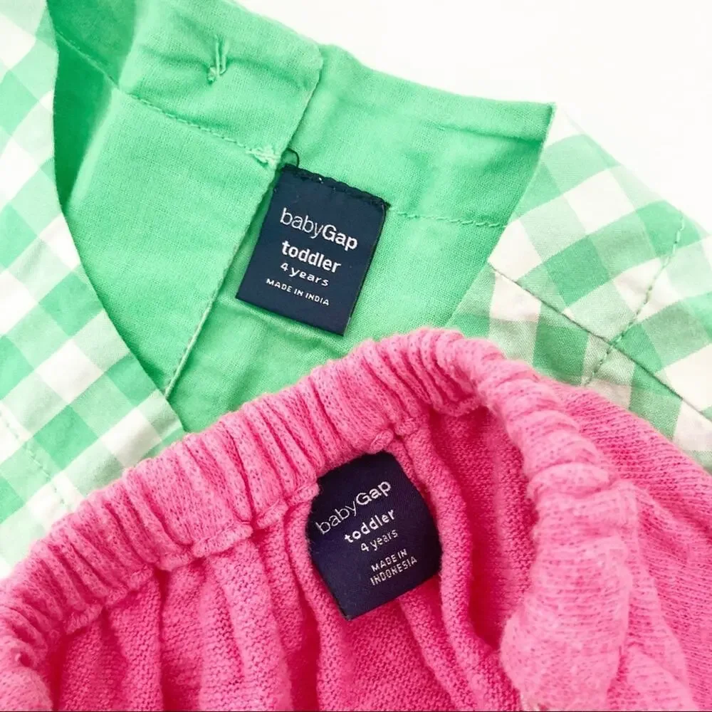 Baby Gap Lot of 2 Shirts Green Plaid Pink Terrycloth Sz 4